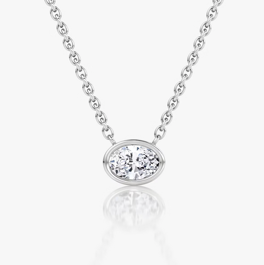 Shine Moment Bezel Solitaire Necklace Oval 14k White Gold
