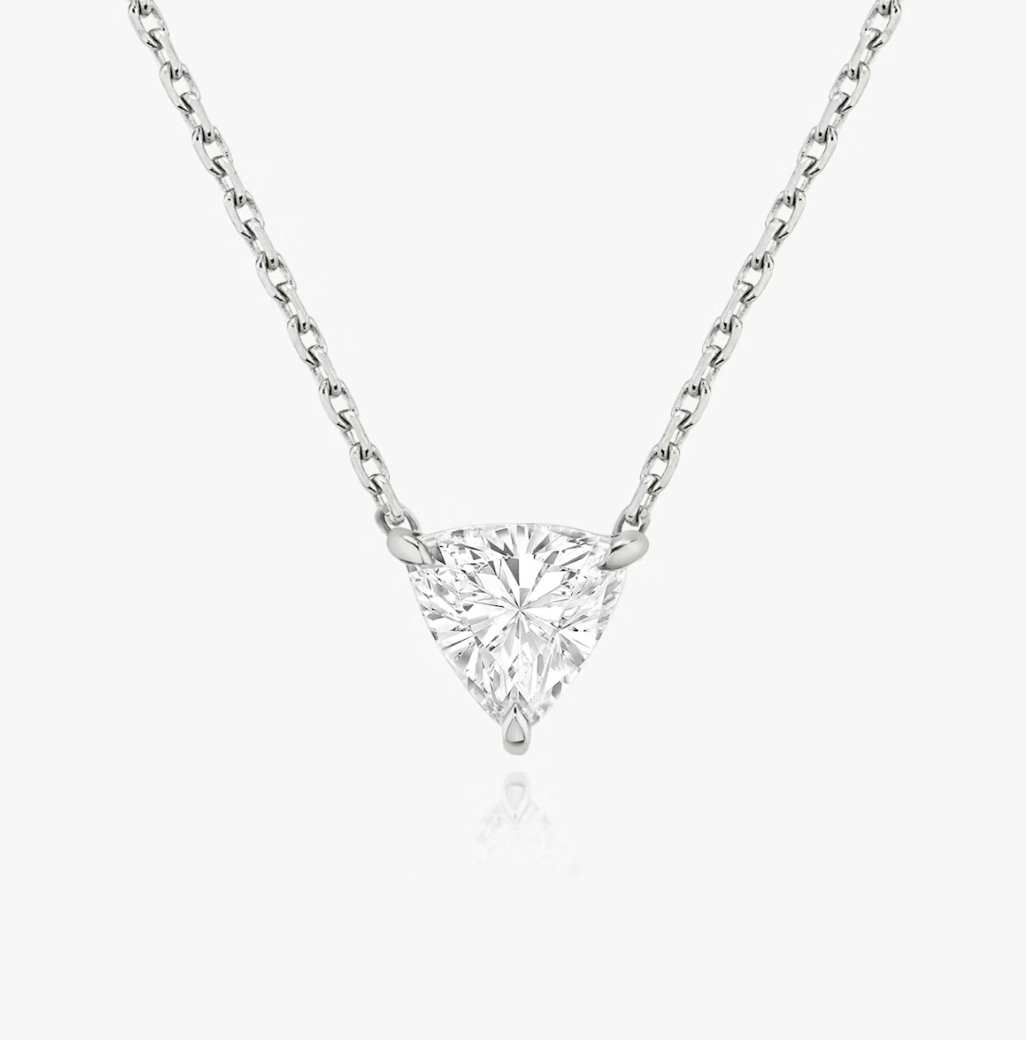 Shine Moment Sparkle Solitaire Necklace Trillion 14k White Gold