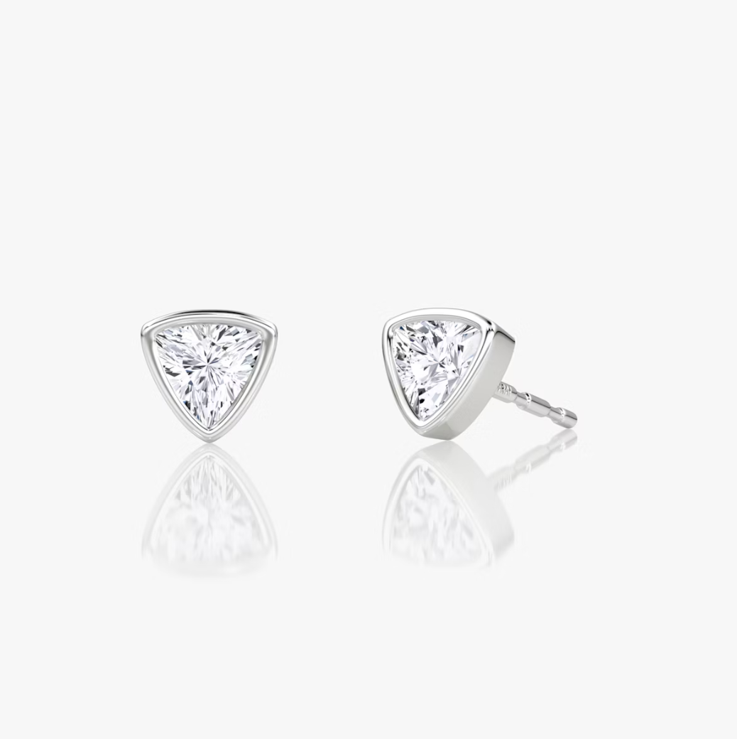 Shine Moment Bezel Solitaire Stud Trillion 14k White Gold