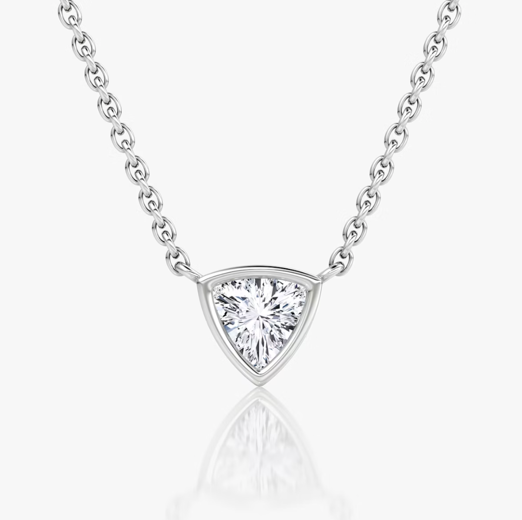 Shine Moment Bezel Solitaire Necklace Trillion 14k White Gold