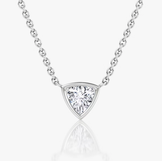 Shine Moment Bezel Solitaire Necklace Trillion 14k White Gold
