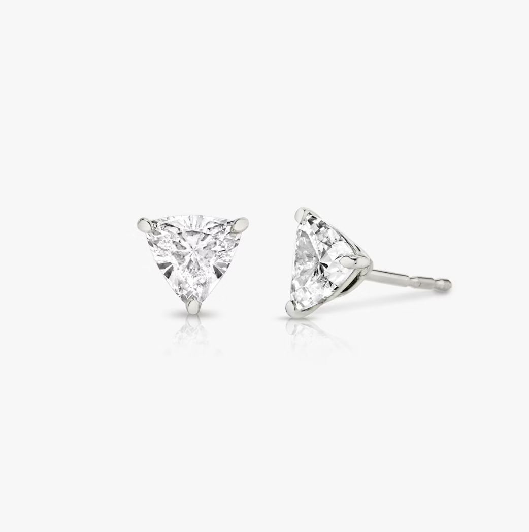 Shine Moment Sparkle Solitaire Stud Trillion 14k White Gold