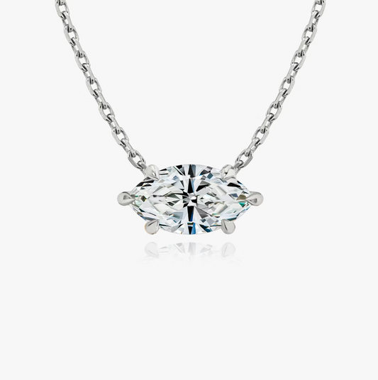 Shine Moment Sparkle Solitaire Necklace Marquise 14k White Gold