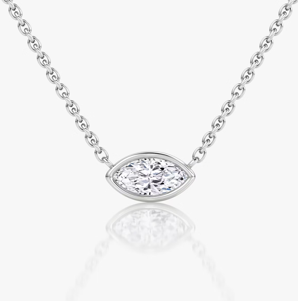 Shine Moment Bezel Solitaire Necklace Marquise 14k White Gold