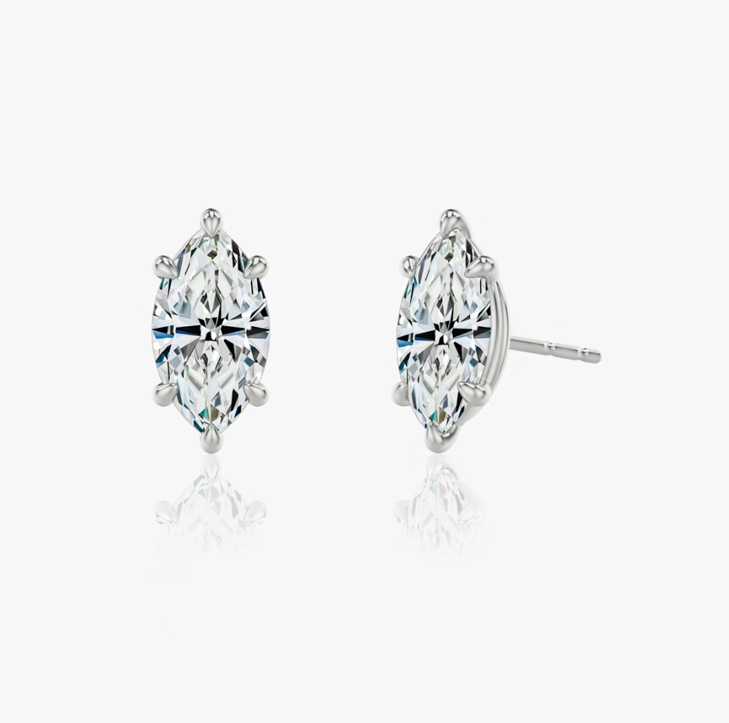 Shine Moment Sparkle Solitaire Stud Marquise 14k White Gold