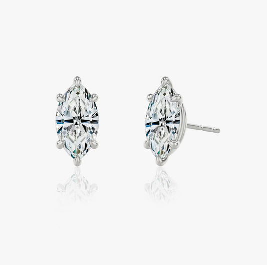 Shine Moment Sparkle Solitaire Stud Marquise 14k White Gold