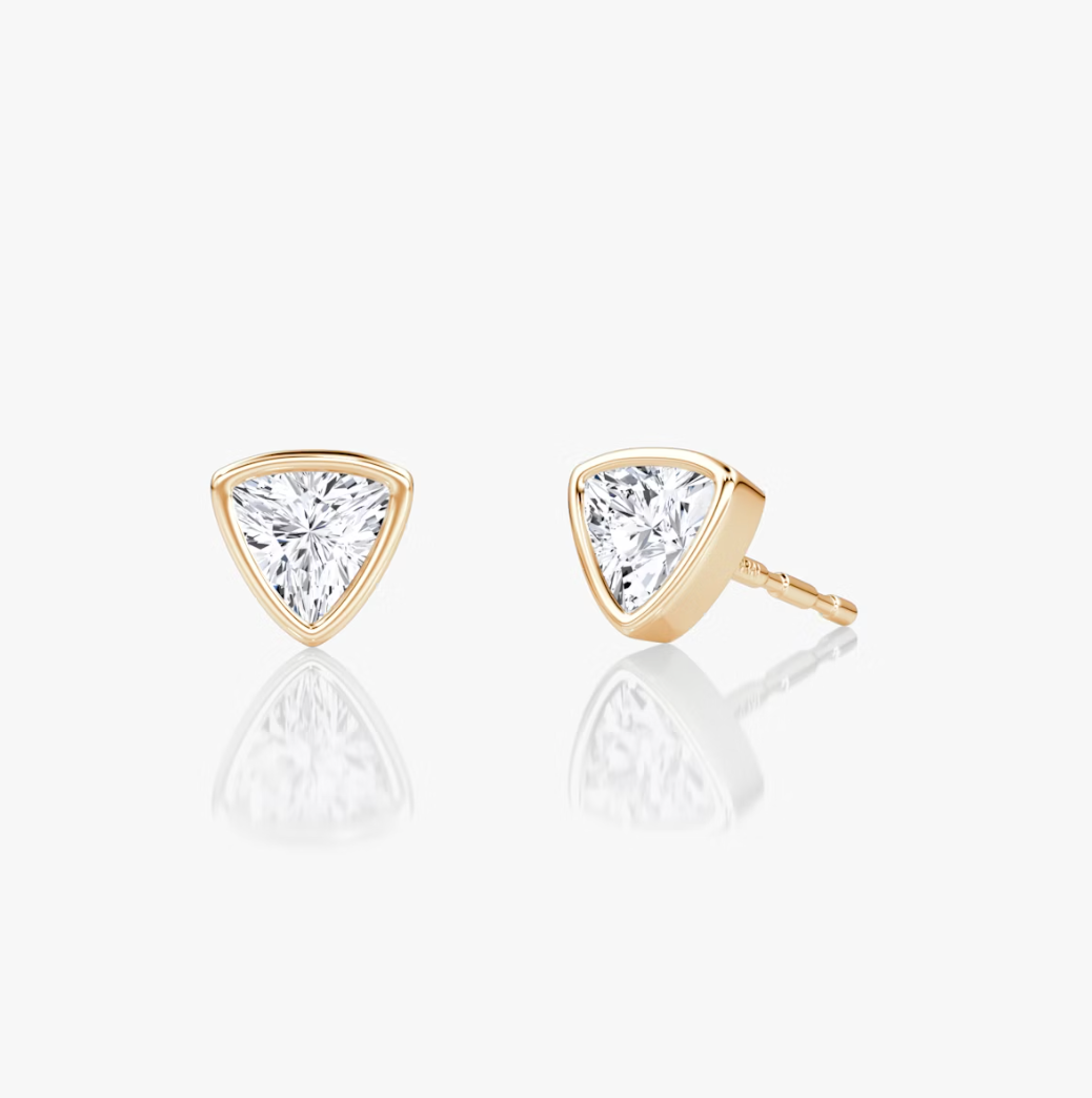 Shine Moment Bezel Solitaire Stud Trillion 14k Rose Gold