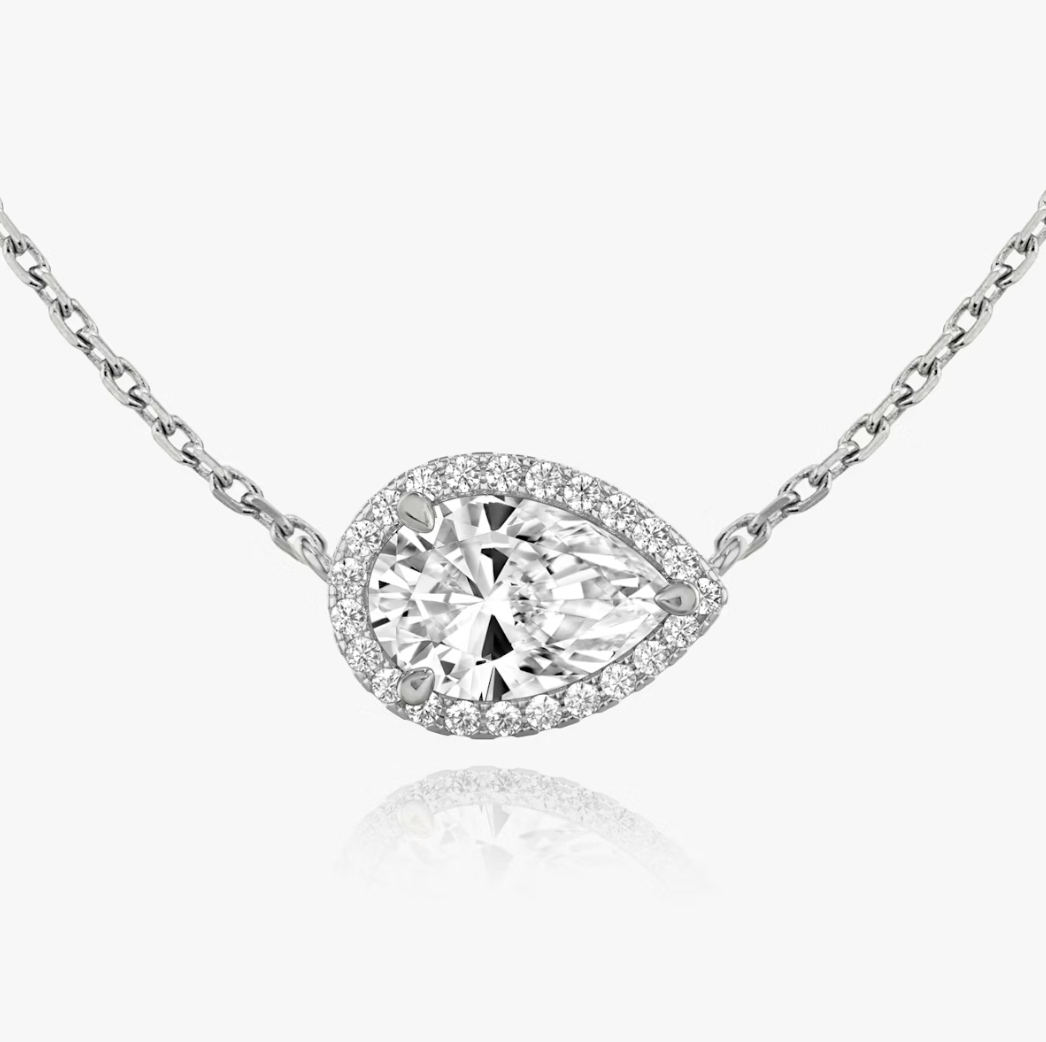 Shine Moment Halo Solitaire Necklace Pear 14k White Gold