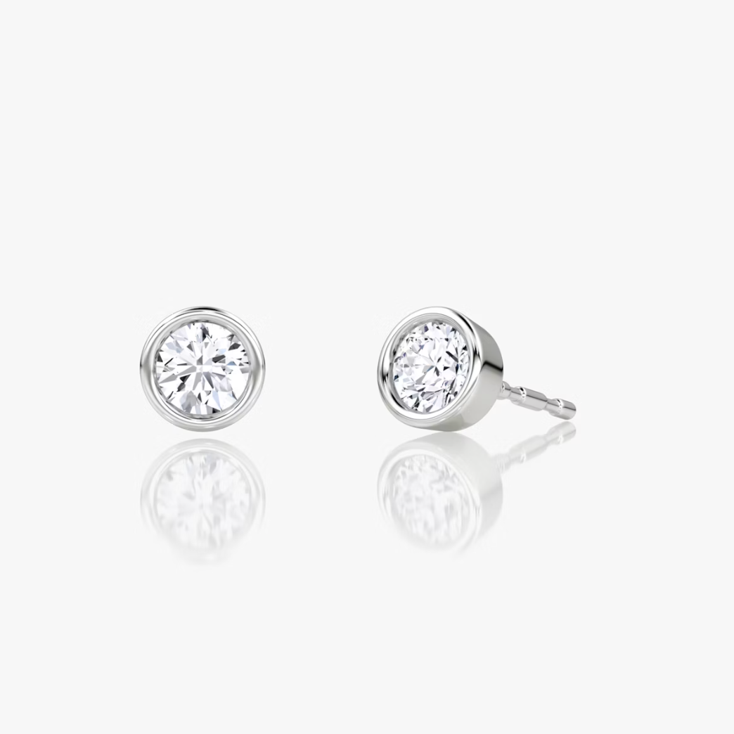 Shine Moment Bezel Solitaire Stud Round Brilliant 14k White Gold