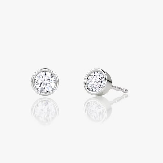 Shine Moment Bezel Solitaire Stud Round Brilliant 14k White Gold