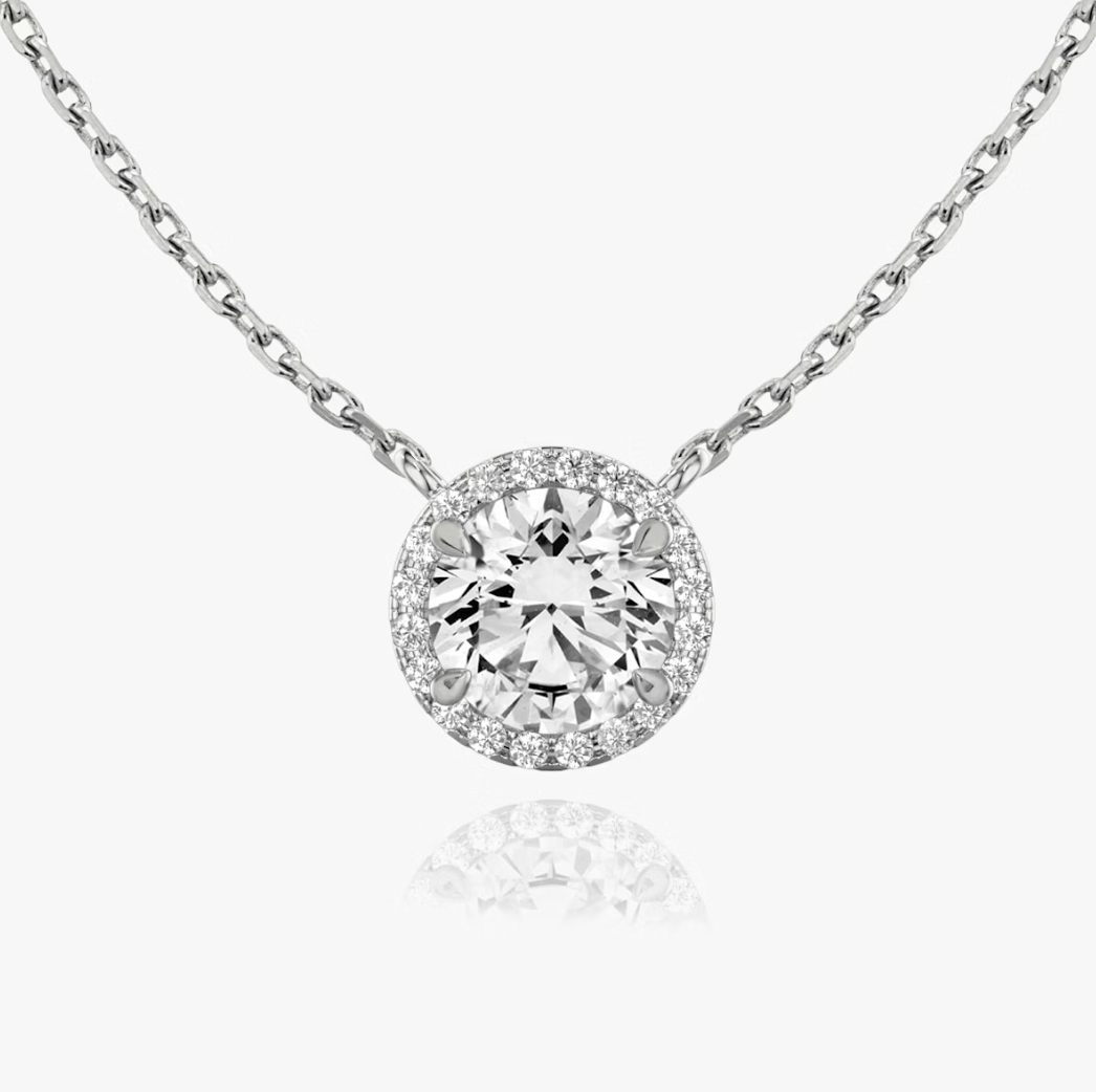 Shine Moment Halo Solitaire Necklace Round Brilliant 14k White Gold