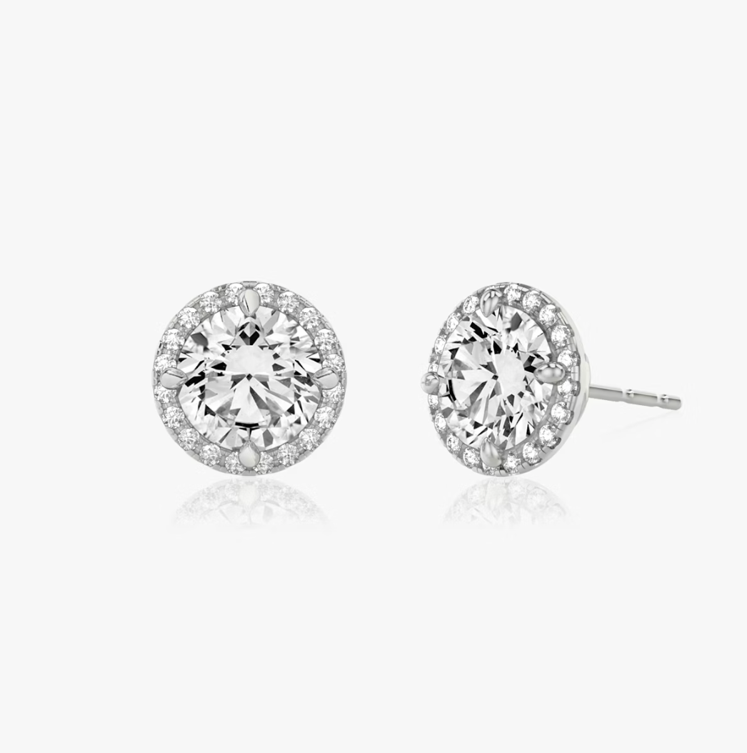 Shine Moment Halo Solitaire Stud Round Brilliant 14k White Gold