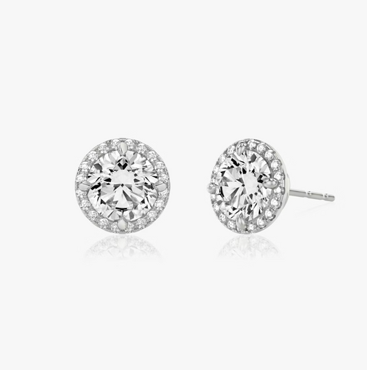 Shine Moment Halo Solitaire Stud Round Brilliant 14k White Gold