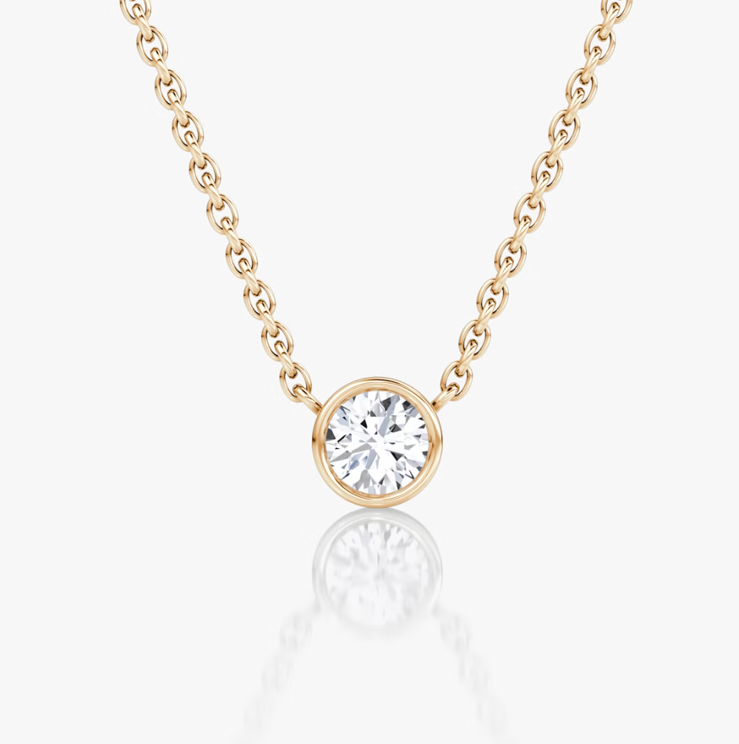 Shine Moment Bezel Solitaire Necklace Round Brilliant 14k Rose Gold