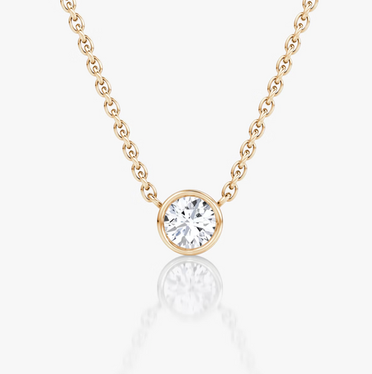 Shine Moment Bezel Solitaire Necklace Round Brilliant 14k Rose Gold