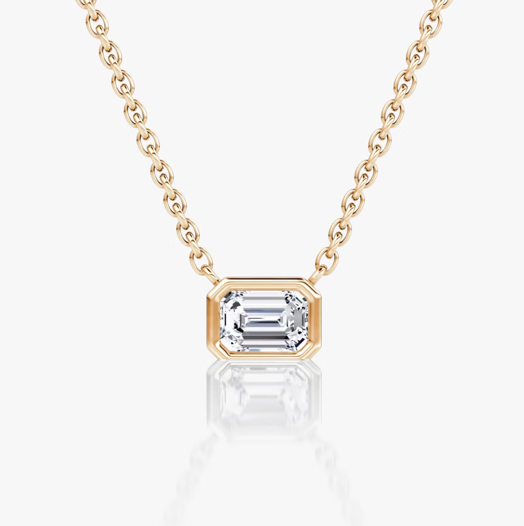 Shine Moment Bezel Solitaire Necklace Emerald 14k Rose Gold