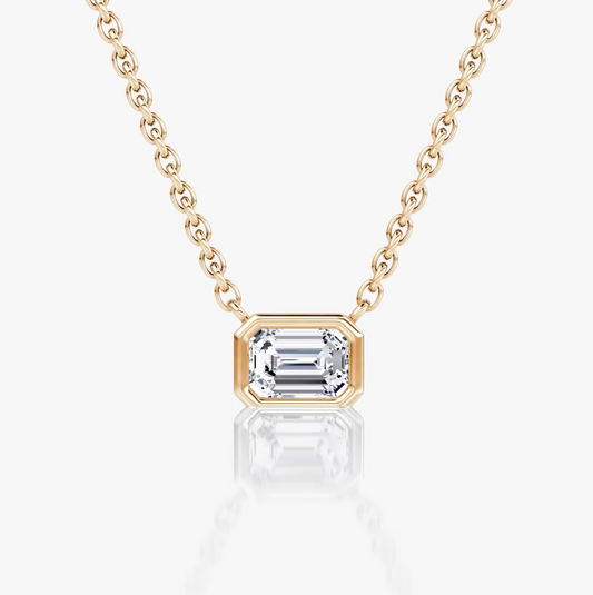 Shine Moment Bezel Solitaire Necklace Emerald 14k Rose Gold