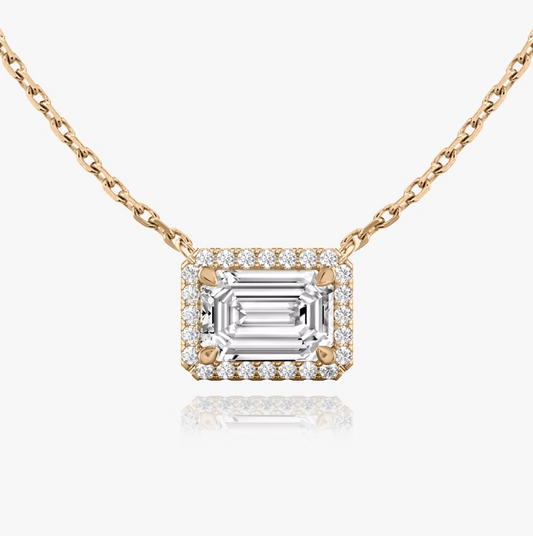 Shine Moment Halo Solitaire Necklace Emerald 14k Rose Gold