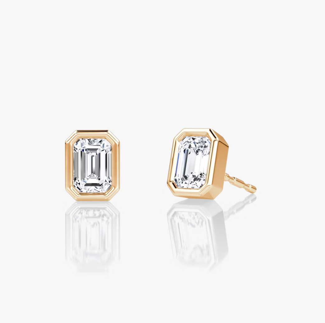 Shine Moment Bezel Solitaire Stud Emerald 14k Rose Gold