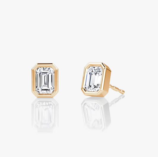 Shine Moment Bezel Solitaire Stud Emerald 14k Rose Gold