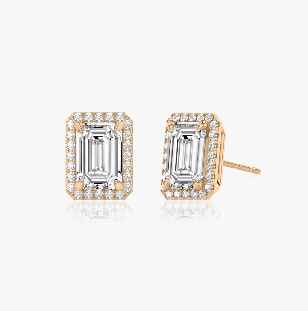 Shine Moment Halo Solitaire Stud Emerald 14k Rose Gold