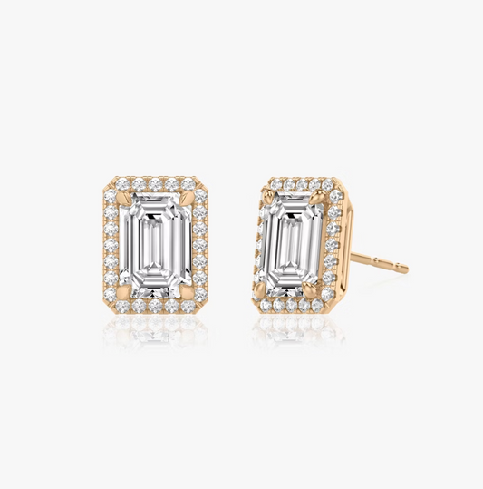 Shine Moment Halo Solitaire Stud Emerald 14k Rose Gold