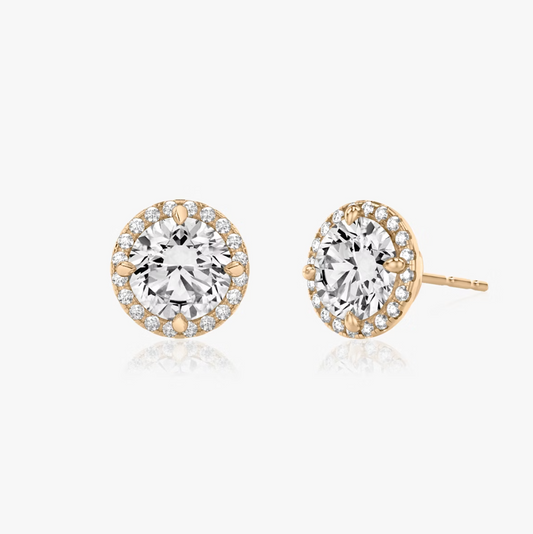 Shine Moment Halo Solitaire Stud Round Brilliant 14k Rose Gold