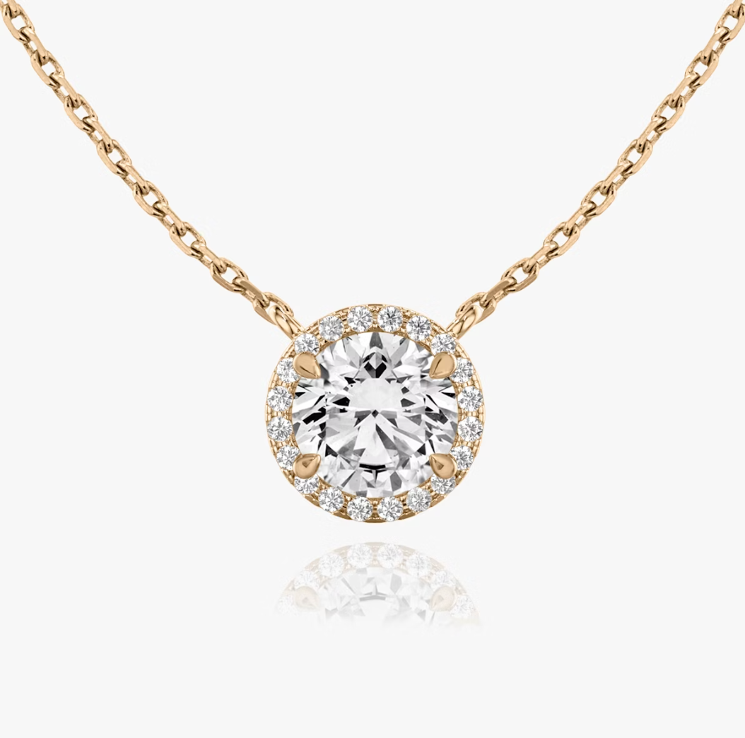 Shine Moment Halo Solitaire Necklace Round Brilliant 14k Rose Gold
