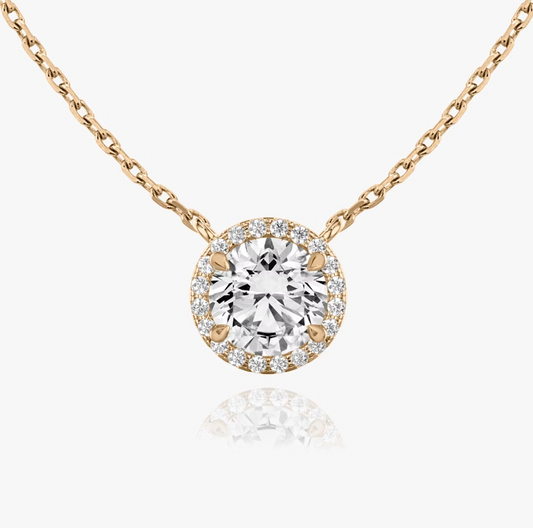 Shine Moment Halo Solitaire Necklace Round Brilliant 14k Rose Gold