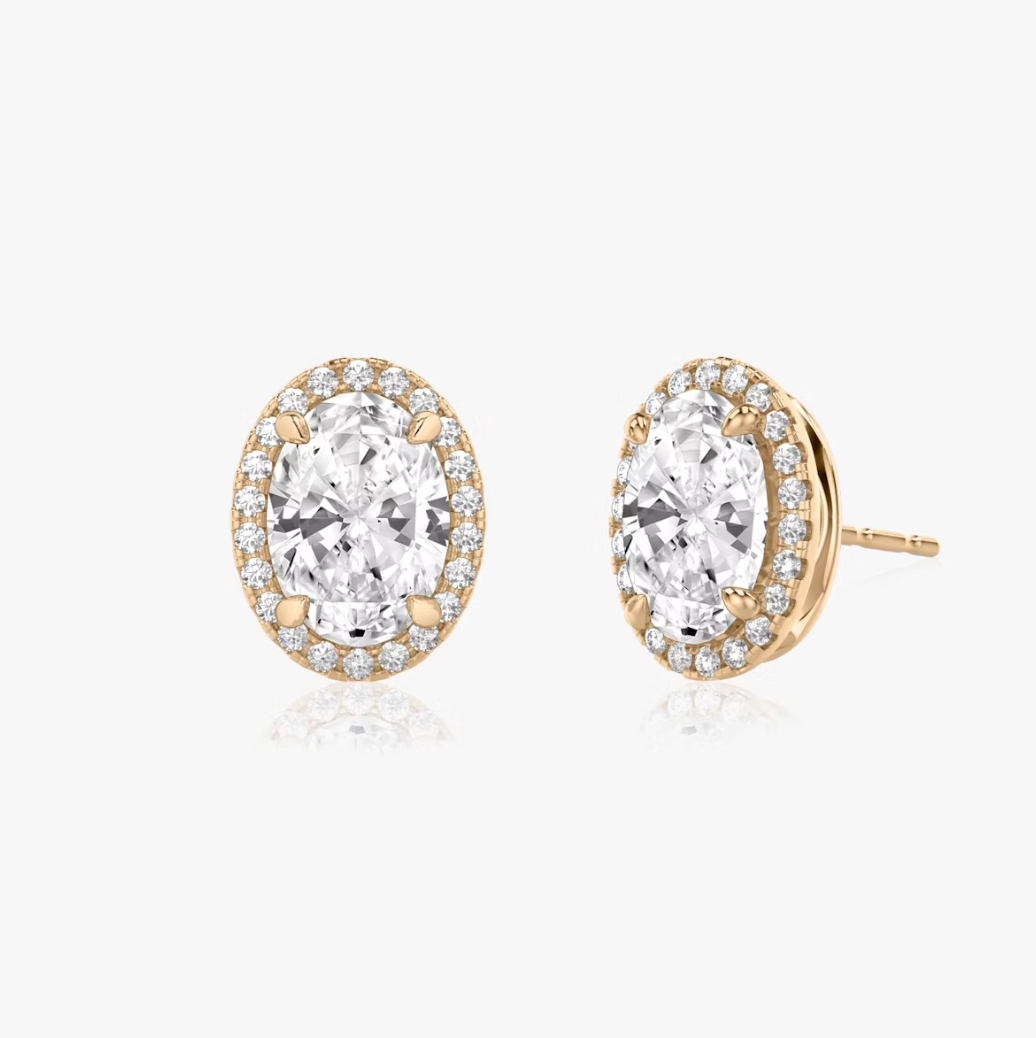 Shine Moment Halo Solitaire Stud Oval 14k Rose Gold