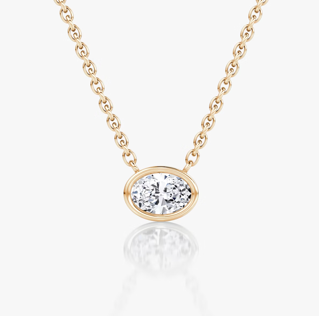 Shine Moment Bezel Solitaire Necklace Oval 14k Rose Gold