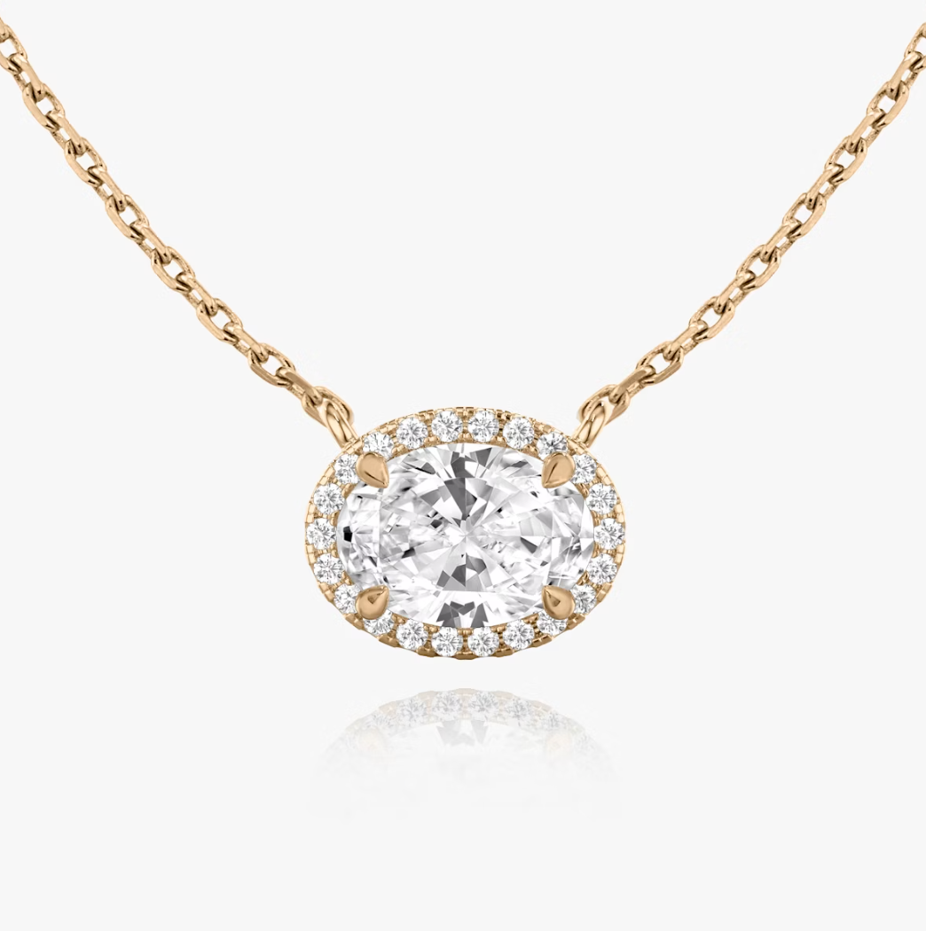 Shine Moment Halo Solitaire Necklace Oval 14k Rose Gold