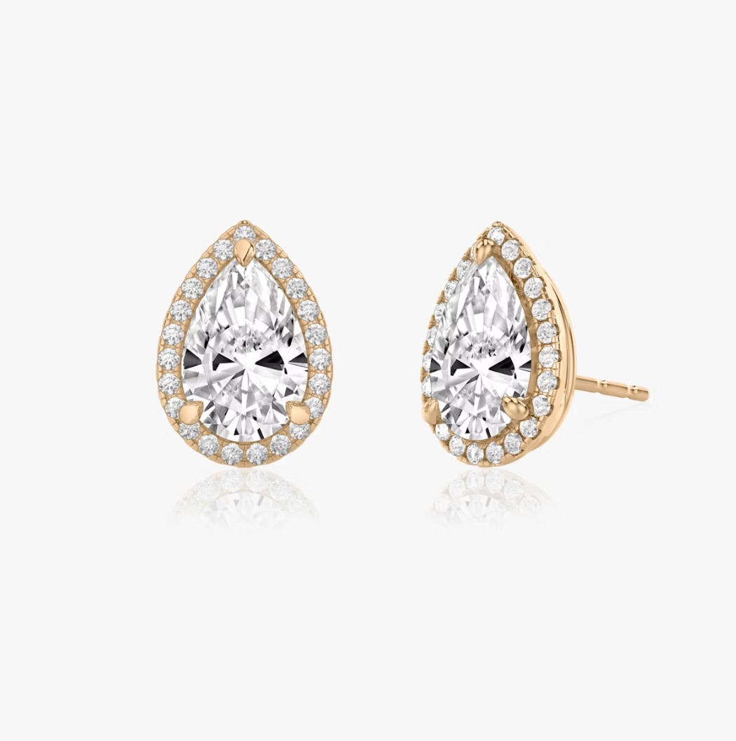 Shine Moment Halo Solitaire Stud Pear 14k Rose Gold