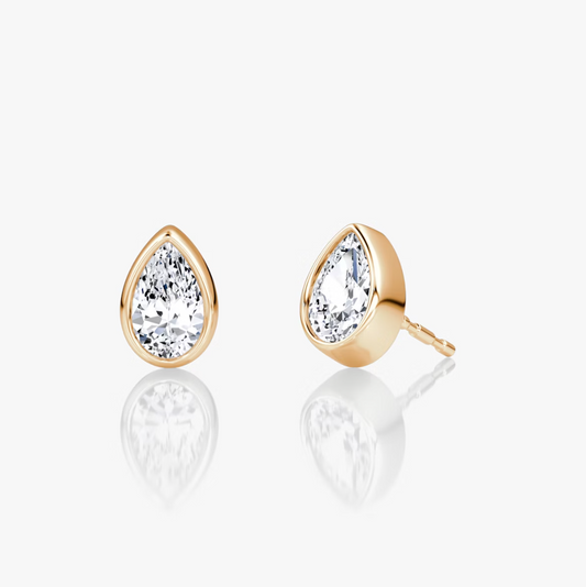 Shine Moment Bezel Solitaire Stud Pear 14k Rose Gold