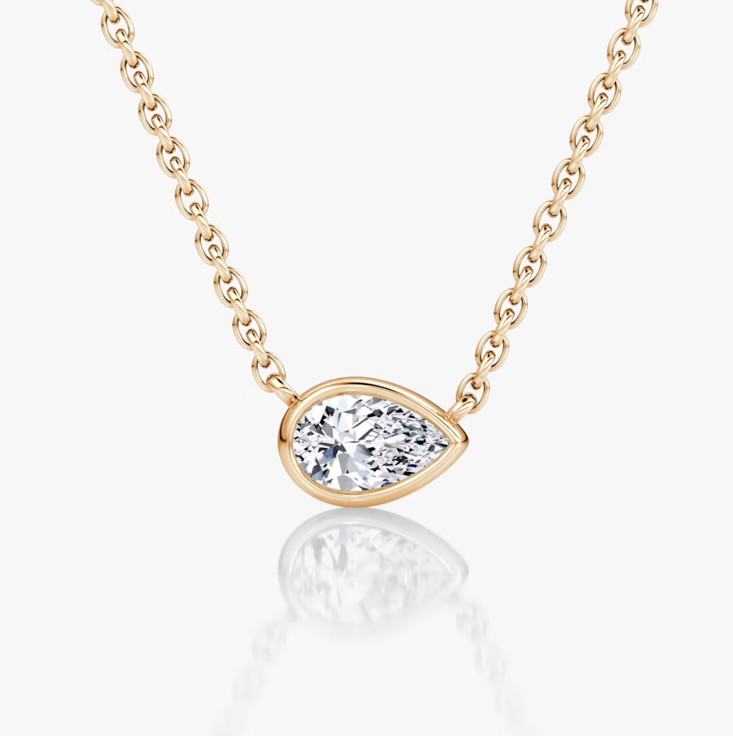 Shine Moment Bezel Solitaire Necklace Pear 14k Rose Gold