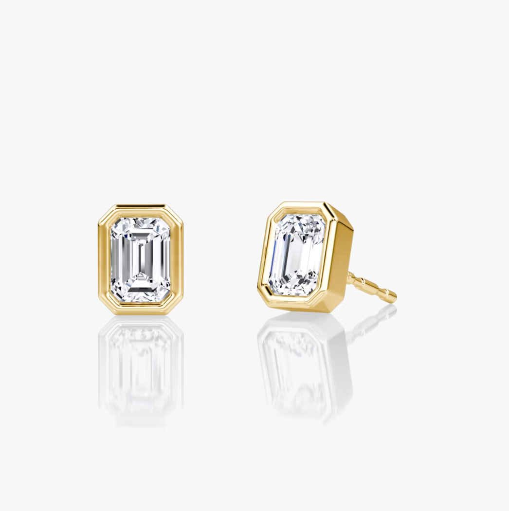 Shine Moment Bezel Solitaire Stud Emerald 14k Yellow Gold