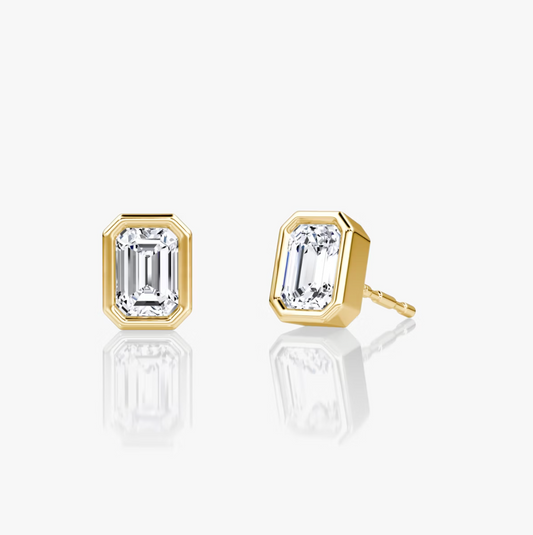 Shine Moment Bezel Solitaire Stud Emerald 14k Yellow Gold