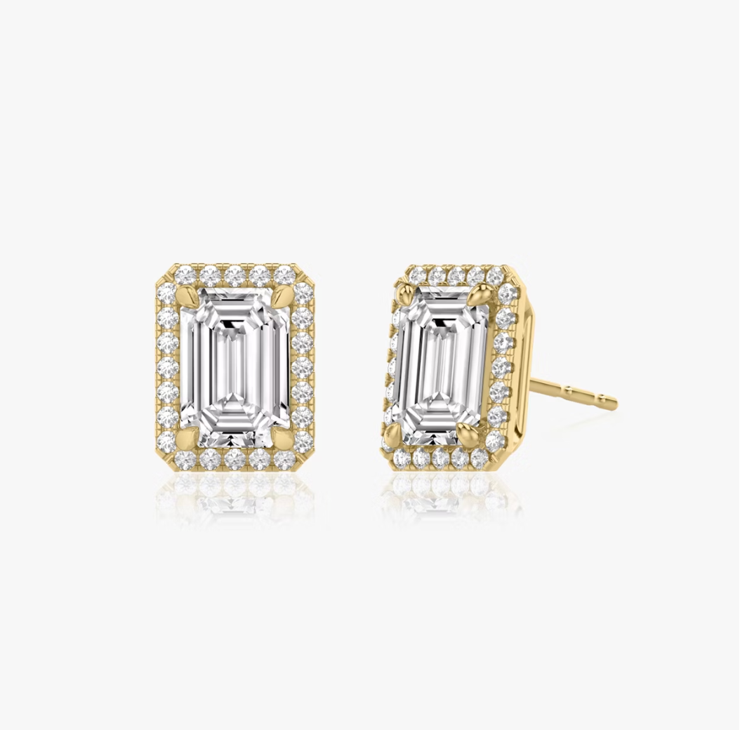 Shine Moment Halo Solitaire Stud Emerald 14k Yellow Gold
