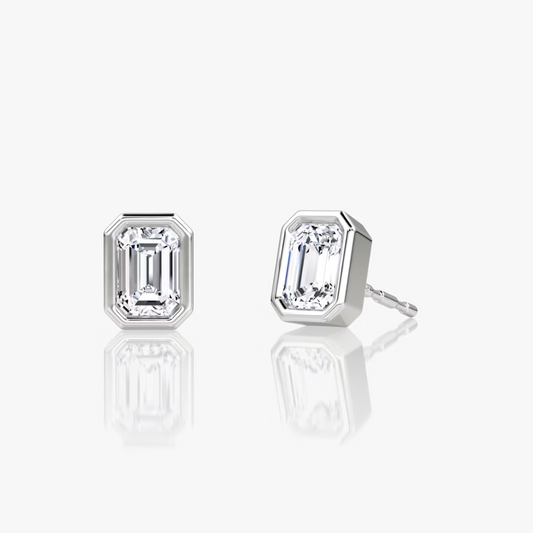 Shine Moment Bezel Solitaire Stud Emerald 14k White Gold