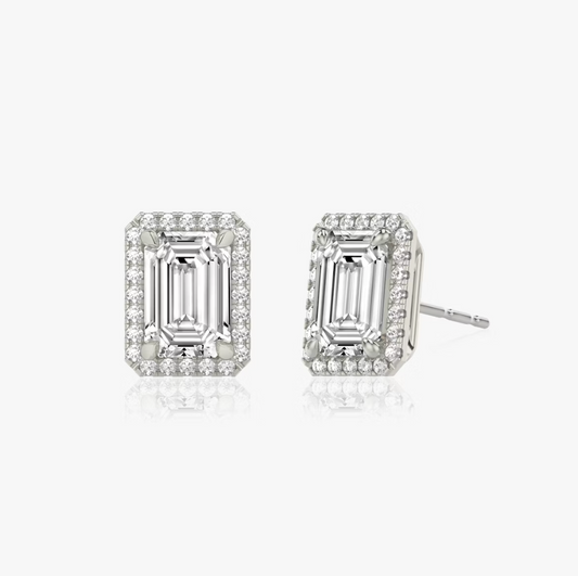 Shine Moment Halo Solitaire Stud Emerald 14k White Gold