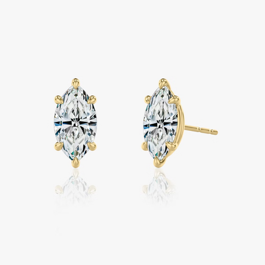 Shine Moment Sparkle Solitaire Stud Marquise 14k Yellow Gold