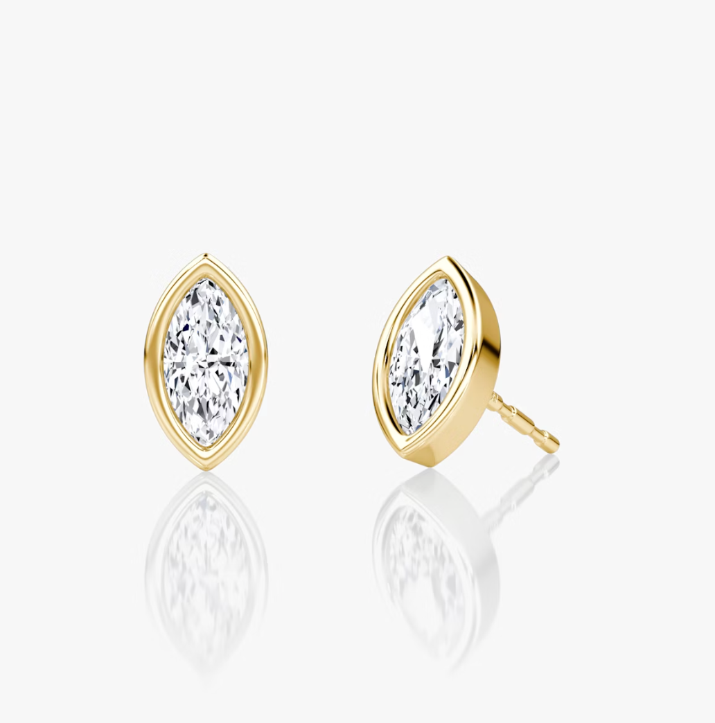 Shine Moment Bezel Solitaire Stud Marquise 14k Yellow Gold