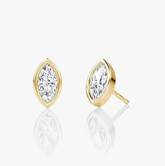 Shine Moment Bezel Solitaire Stud Marquise 14k Yellow Gold