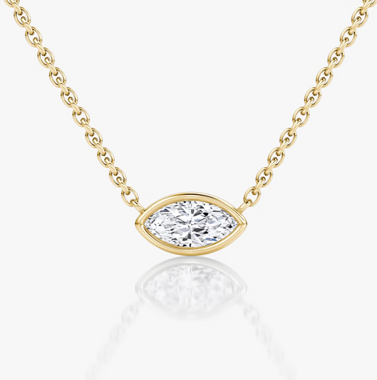 Shine Moment Bezel Solitaire Necklace Marquise 14k Yellow Gold