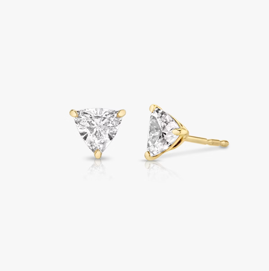 Shine Moment Sparkle Solitaire Stud Trillion 14k Yellow Gold