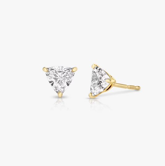 Shine Moment Sparkle Solitaire Stud Trillion 14k Yellow Gold