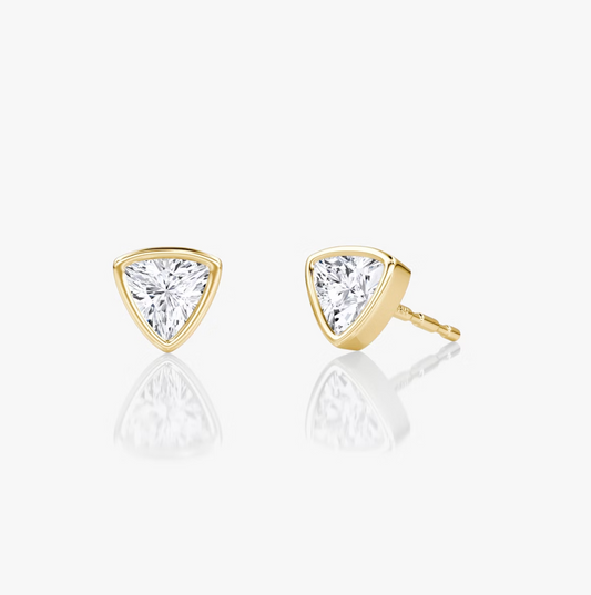 Shine Moment Bezel Solitaire Stud Trillion 14k Yellow Gold