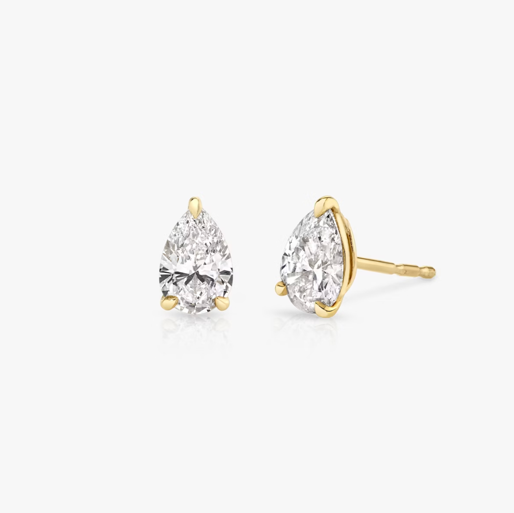Shine Moment Sparkle Solitaire Stud Pear 14k Yellow Gold