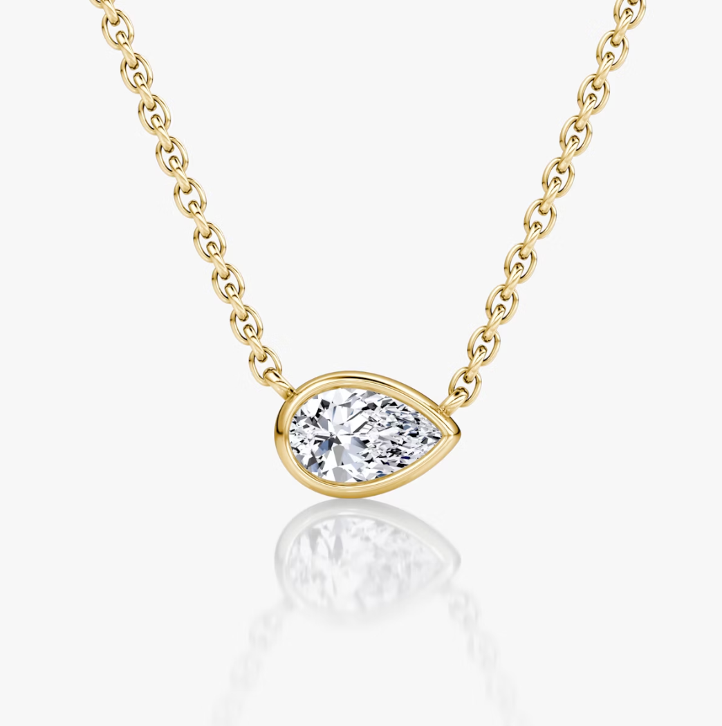 Shine Moment Bezel Solitaire Necklace Pear 14k Yellow Gold