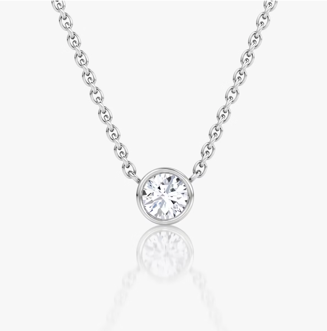 Shine Moment Bezel Solitaire Necklace Round Brilliant 14k White Gold